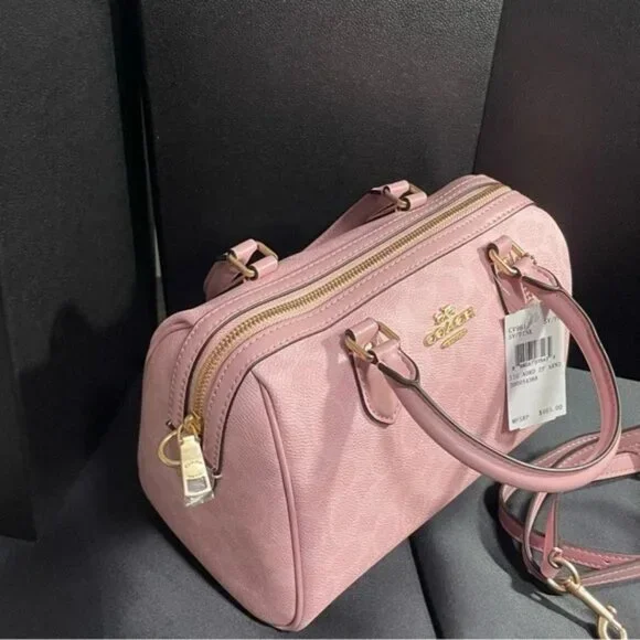 Coach Rowan Satchel Bag In Signature Canvas Powder Pink CV961 - Picture 4 of 7